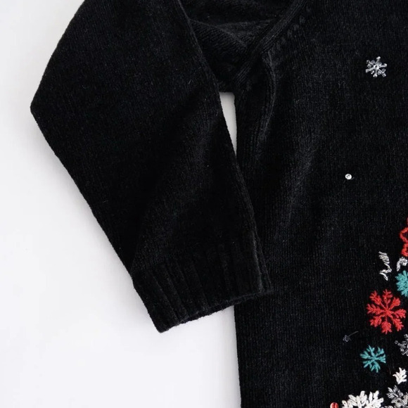 Vintage Allison Daley Black Zip Cardigan Holiday Snowflakes Festive Sweater L - Picture 12 of 16